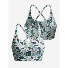 This Is A One-Piece Women's Camouflage Backless Push-Up Bra With Soft Cups, Shockproof Sports Vest, Camouflage Vest, Thin Shoulder Strap Design, Beautiful Back Design, Providing A Lifting Effect And Preventing Sagging, Suitable For Everyday Wear And Casual Wear. - 橄欖綠 - 查看 2