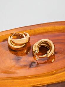 1 Pair Fashionable Retro C-Shaped Earrings, Suitable For Festivals, Parties, And Daily Wear - Gold - View 5