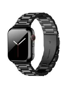 黑色不锈钢金属可调节表带 + TPU 保护壳，兼容 Ultra 3 2 1 系列 10/9/8/7/6/5/4/3/2/1，尺寸：38mm 40mm 41mm 42mm 44mm 45mm 46mm 49mm，男女皆宜 - 黑色 - 查看 9