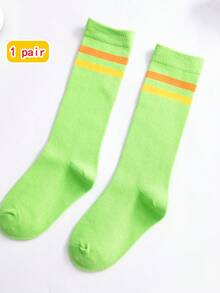 1双儿童袜子，常规款男女童中筒袜，彩色条纹糖果色运动学院风袜子，春夏款 - 彩色 - 查看 33