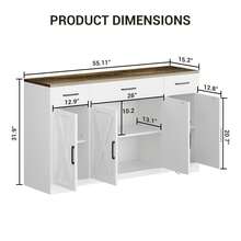 clóset Grande de 55 Pulgadas con Almacenamiento, 4 Puertas y 3 cajones, clóset de Almacenamiento de Cocina, Mesa de bufé para Comedor, Sala de Estar, Estante Ajustable - Blanco - Ver 2