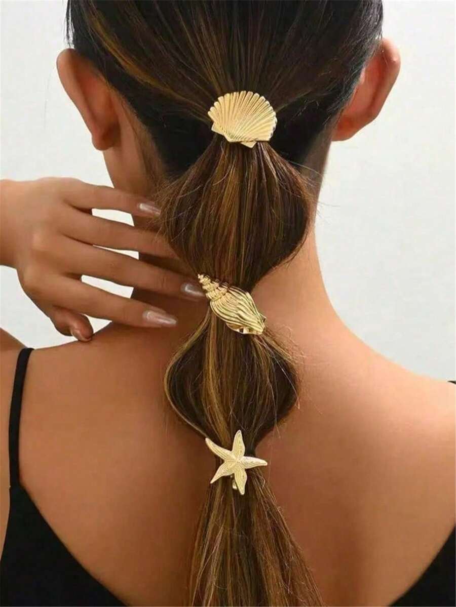 海星贝壳发夹，海洋假日风发饰，扁平爪夹，刘海夹，发爪，海滩度假灵感 - 彩色 - 查看 1