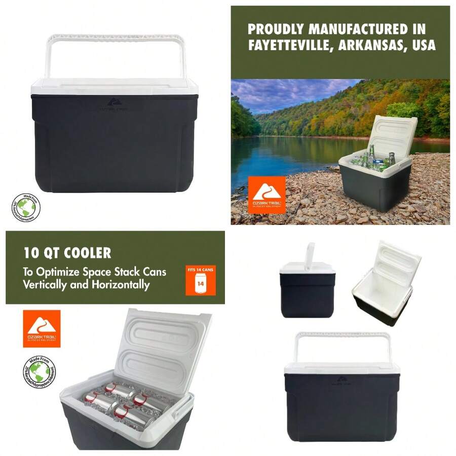 10 Quart Hard Side Cooler Gray 14-Can Capacity Portable Insulated Cooler For Camping & Picnic - Đơn - Xem 1