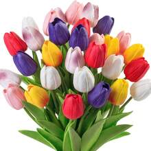 3pcs Artificial Tulip Flowers Decor, Home Decoration Lifelike Fake Flowers For Living Room & Bedroom - Dusty Pink - View 8