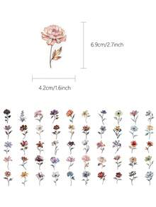 50pcs Flower Sticker Set For Scrapbooking, Diary, Planner, Luggage, Skateboard, Phone, Tablet, Toilet, Bathroom - Flowers - View 7
