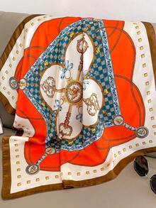 1pc Women's Luxury Printed 70*70cm Silk Bandana Scarf, Fashionable Design Suitable For Daily Wear, Spring - White - View 2