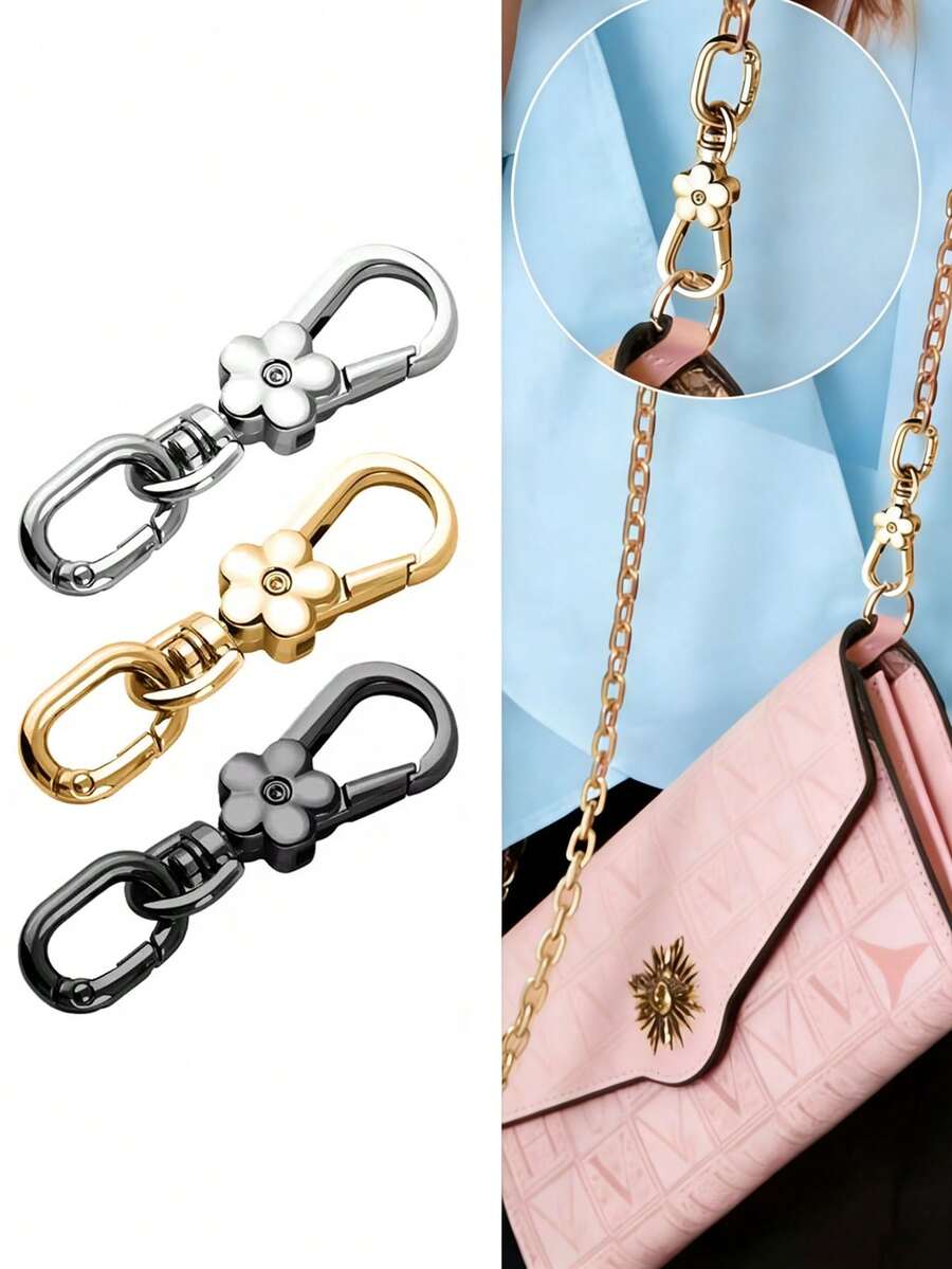 Multi-Functional Alloy Rotating Spring Buckle | Fashionable Bag Strap Buckle | Light Luxury Double-Opening Keychain | Flower-Shaped Buckle With Egg-Shaped Ring | Ultimate Accessory For Bag Pendants | Suitable For Crafts, Bag Pendants - Multicolor - View 1