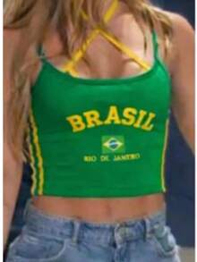 Cropped Top Brazil Women's – Virginia Inspiration | Premium Ribbed Knit - Xanh lá và vàng - Xem 3