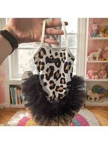 性感豹纹宠物连衣裙 - 针织网纱芭蕾舞裙，适合猫咪和小型犬，公主风小狗猫咪服装 - 黑色 - 查看 7