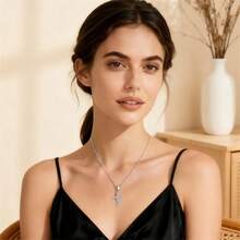 925 Sterling Silver Shiny Zirconia Love And Protection Entwined Cross Pendant Necklace, Suitable For Birthdays, Weddings, Music Festivals, And Other Occasions - Silver - View 2