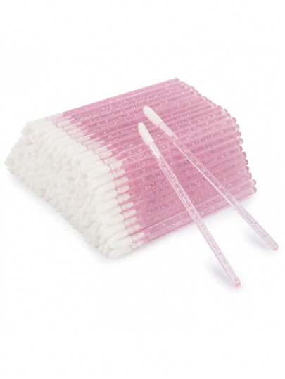 300/100/50/1pc Glitter Crystal Lip Brush Disposable Lip Brushes Lip Gloss Wands Applicators For Lipstick And Lip Gloss-Pink