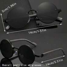 1副 2026 男士金属圆形仿木纹镜腿时尚眼镜 - 黑色 - 查看 3