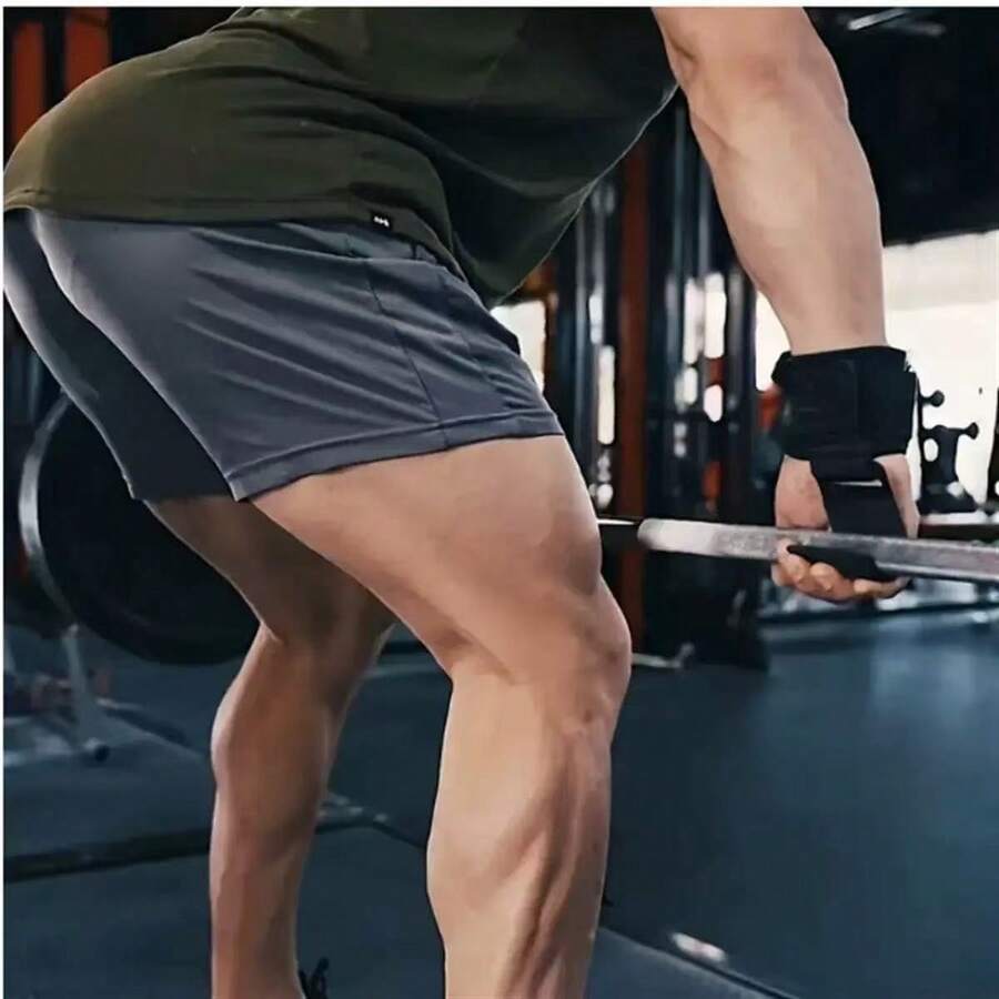 1对举重钩握把带，配有腕带，健身杠铃带，引体向上举重钩，力量举手套，防滑 - 彩色 - 查看 1