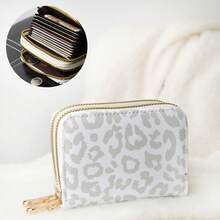 Portátil con cremallera y diseño impreso de moda, mini titular de tarjetas, con diseños florales y de estampado de leopardo, súper delgado con múltiples ranuras para tarjetas, bolsillo con cremallera, llavero, ideal para tarjetas, monedas, efectivo, ligero y compacto, accesorio de viaje, festivo y de compras - Multicolor - Ver 22