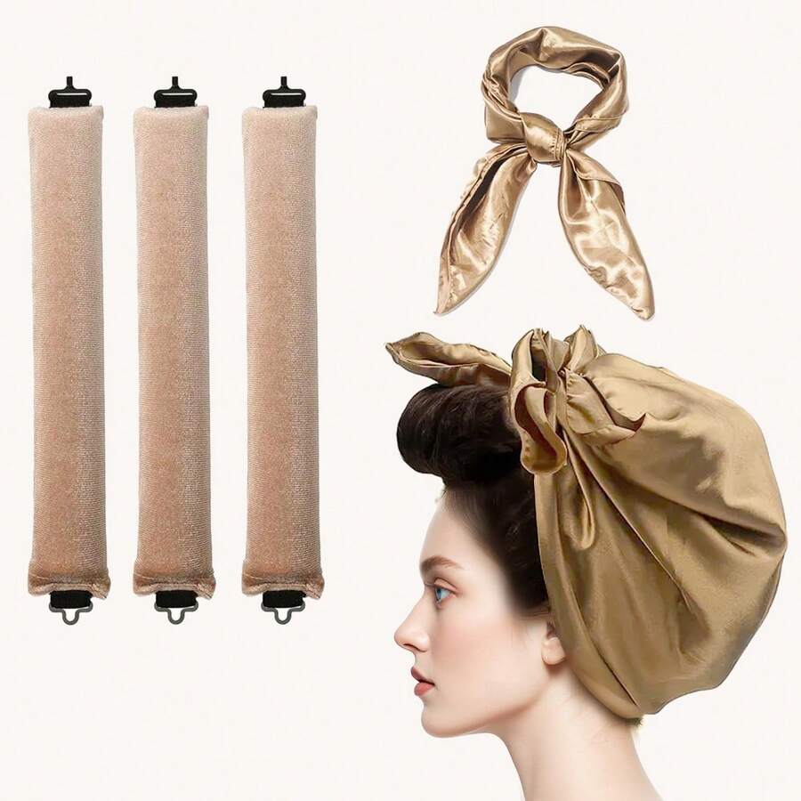 Lazy Heatless Curling Headband Soft Elastic Hair Curler Sleep Curling Tool With Hook - Multicolor - View 1