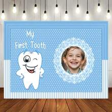 My First Tooth Customizable Portrait Photography Backdrop, Pink & Blue, Record Moments, Custom Portrait Photography, Portrait Decor Vinyl Banner - Multicolor - View 21