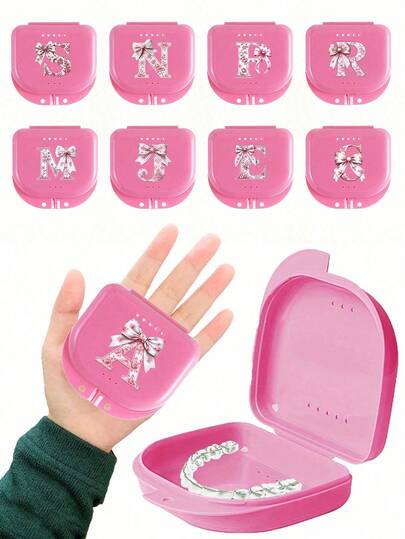 A-Z Letter Dental Retainer Storage Box, Pink Butterfly Decor, Orthodontic Appliance Case, Tooth Tray, Breathable Retainer Box, Dental Storage Container, Dental Accessories, Easy To Use And Carry, Dental Orthodontic Retainer Case, Home Office Dorm Supplies, Home Storage Items