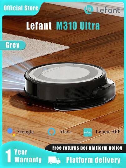  Lefant M310 超强机器人吸尘器和拖地机，6000Pa 超强吸力，7.9cm 超薄机身，精准导航，170 分钟续航，APP 控制，地毯识别，宠物毛发清理，女孩礼物，适用于清洁厨房和客厅的硬质地板