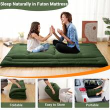 Foldable Floor Mattress, Japanese-Style Roll-Up Foam Sleeping Mat, Space-Saving Tatami Floor Bed for Living Room or Bedroom - Verde militar COMPLETO (137*203 cm) EE. UU. - Ver 7