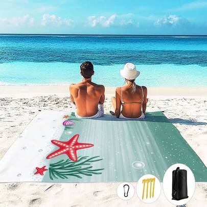 1 tấm trải biển chống thấm nước, chống cát, kích thước 185*235CM, họa tiết sao biển và rong biển, thích hợp cho 2-3 người đi nghỉ mát trên bãi biển, nhẹ, mỏng và bền, lý tưởng cho cắm trại, dã ngoại ngoài trời.