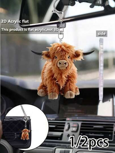 Charming Highland Cow Acrylic Bag Pendant,Acrylic Decoration Car Pendant,Cute Calf Cartoon Family Keychain Bag Decoration ,Lobster Buckle Pendant,Cute Yak Pattern,Earphone Pendant, Mobile Phone Shell Pendant- Perfect For Car Keys, Backpacks & Bags ,It Is Also A Good Choice For Giving Gifts,Mother's Day Gift