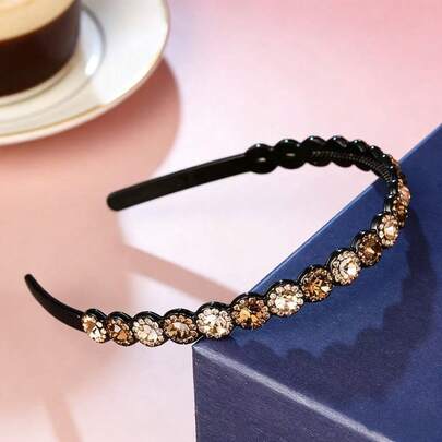 Rhinestone Headband, Elegant Solid Color Rhinestone (Glass) Headband, Facial Washing Hair Clip, All Season