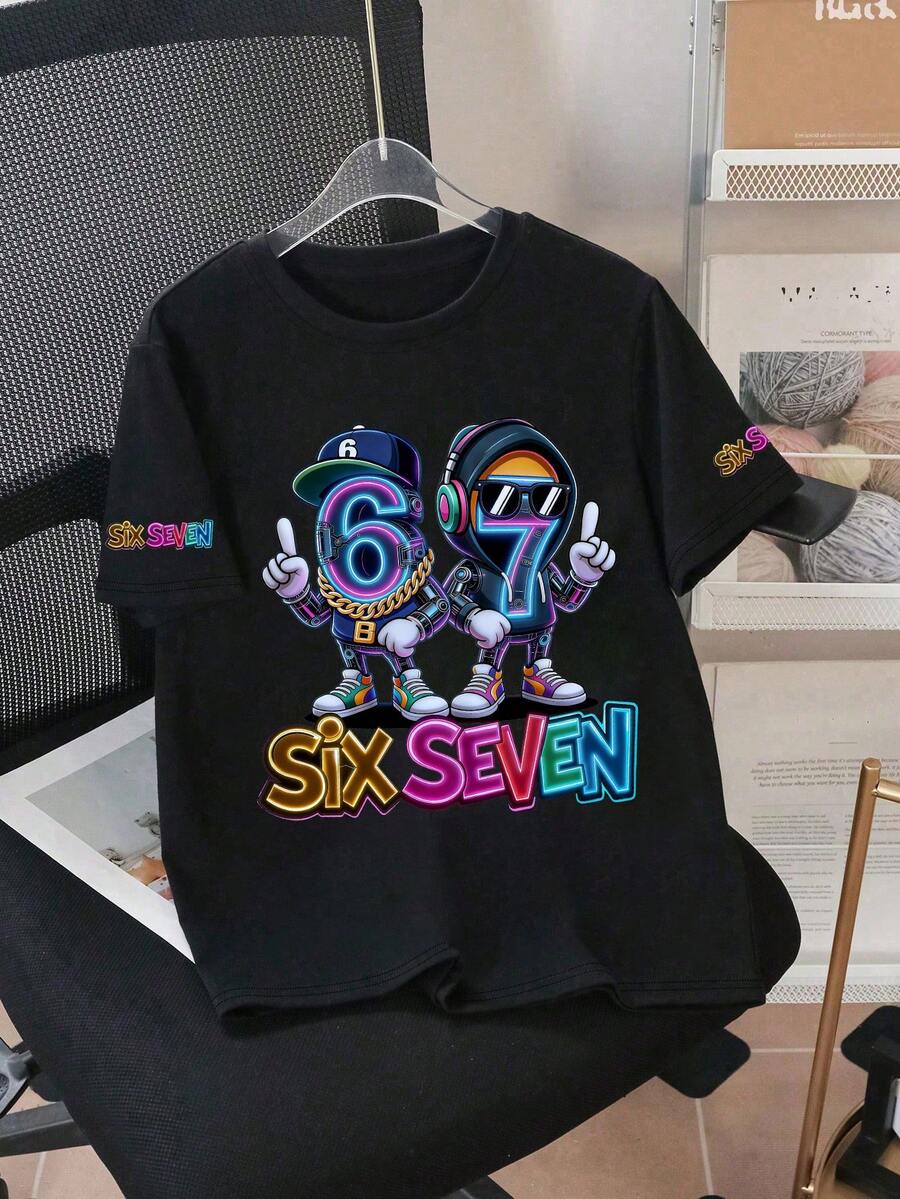 Boys' Cartoon Graphic Print Short Sleeve T-Shirt, Soft & Comfortable Fabric, Spring/Summer - Black - View 1