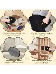 3pcs Pet Deshedding Glove, Cat Hair Remover, Cat Grooming Tool, Cat Deshedding Brush, Lint Roller, Double-Sided Static Pet Deshedding Glove, Washable & Reusable Cat Dog Grooming Glove Tool, Suitable For Furniture, Bedding, Car - Black - View 5