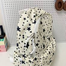 Casual Large Capacity Backpack, Fashion Star Pattern Nylon Messenger Bag, School Student Shoulder Bag, Travel Bag With Pendant, Suitable For Halloween - Beige - View 2