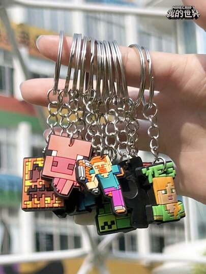 Minecraft 1pc/10pcs Random  PVC Soft Rubber Keychain Pendant, Ins High-Quality Creative Metal Hanging Decor, Suitable For Keys, School Stationery, Bags, And Various Hanging Decorations, Great Gift For Friends, Family, Coworkers, Suitable For Year-Round Use As Backpack, Keychain, Pendant, Friendship Gift, Party Favor