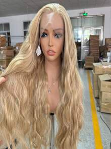 websterwigs 613号混色金色合成蕾丝前假发，长款自然波浪卷发，女士即戴式角色扮演金色假发，派对必备 - 彩色 - 查看 3