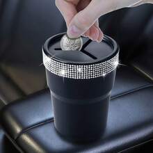 1pc Rhinestone Decorated Car Coin Storage Box, Black Luxury Rhinestone Car Coin Holder, Interior Small Item Storage, Shiny Decorative Practical Car Accessory - 1pc Diamond-encrusted Coin Storage Box - View 3