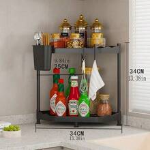 1 chiếc kệ đựng gia vị nhà bếp, hình tam giác, có thể để trên mặt bàn hoặc treo tường, dùng để đựng gia vị, dụng cụ nhà bếp, dao. - màu đen - Xem 3