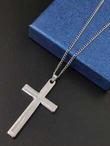 男士时尚简约十字架吊坠项链，送给男友的完美礼物，耐用不锈钢链，时尚个性之选 - 項鍊 - 查看 2