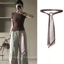 Red Silk Scarf Waist Belt Accessory, Punk Retro American Style Decoration For Jeans - Multicolor - View 10