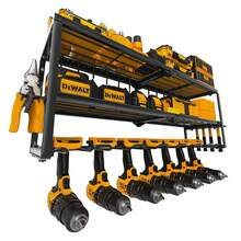 1 estante de pared de metal resistente de 3 niveles, organizador de herramientas eléctricas de montaje en pared, soporte para taladro inalámbrico y estante de almacenamiento de baterías, estante de organización para taller de garaje, ideal para uso en tableros de clavijas y cobertizos. - Negro - Ver 2
