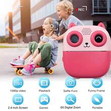 儿童数码即时打印相机玩具，2.4英寸高清屏幕，1080P视频，6倍变焦，创意游戏，32GB存储空间，便携式户外旅行玩具，适合3-12岁儿童 - 彩色 - 查看 10