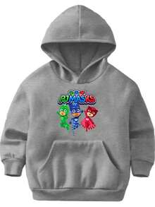 Moletom Infantil Juvenil PJ MASKS Desenho Filme Blusa Casaco Capote Canguru Flanelado Menino Menina Corujita Lagartixo Gato - Cinza - Visão 1