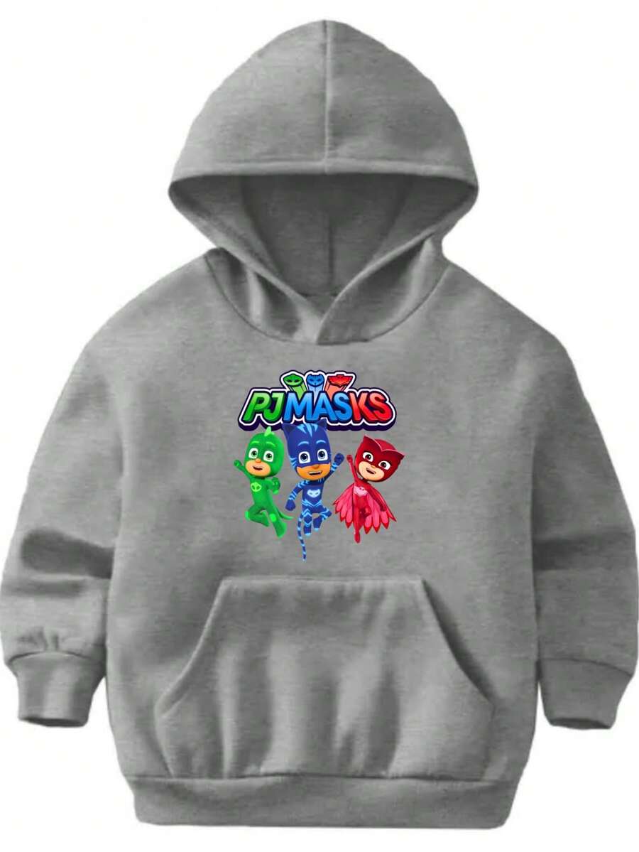 Moletom Infantil Juvenil PJ MASKS Desenho Filme Blusa Casaco Capote Canguru Flanelado Menino Menina Corujita Lagartixo Gato - Cinza - Visão 1