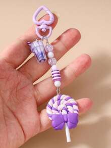 新款可爱软陶条纹串珠冰淇淋钥匙扣，仿真棒棒糖钥匙圈，包包挂件 - 彩色 - 查看 9