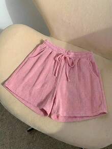 CONJUNTO DE DOS PIEZAS SHORT ROSA Y PLAYERA CON DISEÑO MODERNO DE CORAZON COLORIDO - Rosa - Ver 3