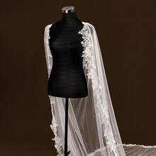 1pc Lace Trim Bridal Shawl With Faux Pearl Lace Bridal Cape - Multicolor - View 3