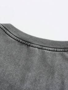 Men's "Hell Star" Washed T-Shirt - Extra Large Flame Star Pattern Street Style - Grey - View 7