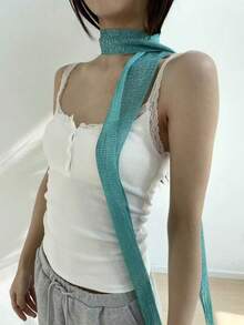 1pc Vintage Unique Multi-Seasonal Versatile Tassel Scarf, Minimalist Easy To Match, Suitable For Party Outfits - Blue - View 4