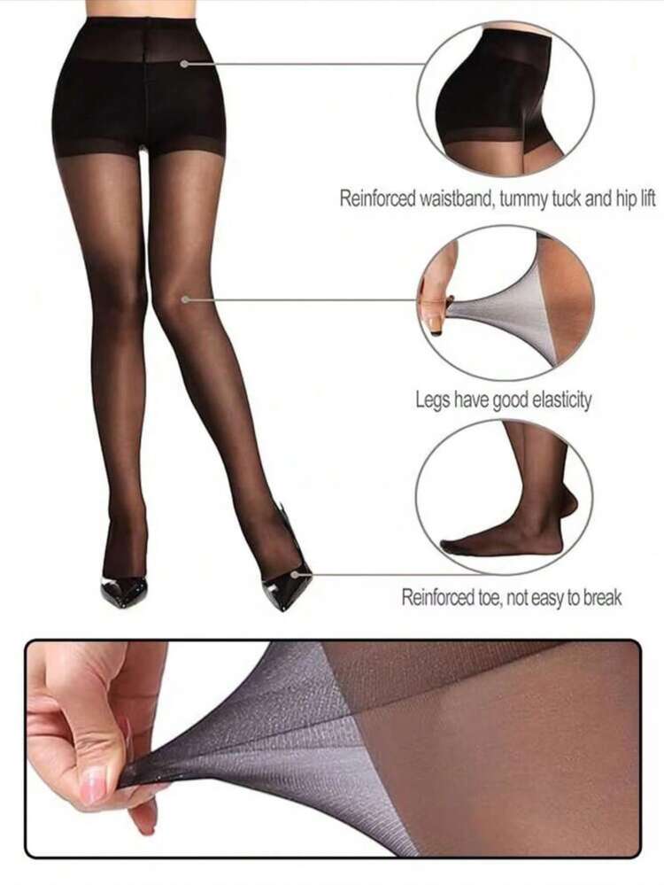 2pcs [Black + Skin Tone] Semi-Transparent Stockings Combo, 15D Core-Spun Sheer Pantyhose, Maternity Watermelon Crotch, Sexy Breathable Elastic Thin Stockings, Fits Regular & Plus Size, Anti-Snag, Smooth, Elegant, Suitable For Office, Spring/Summer - Multicolor - View 3