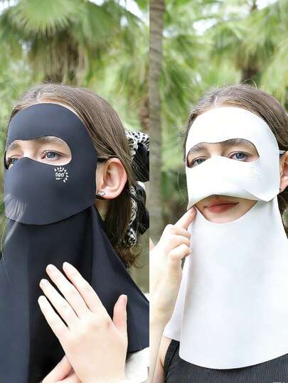 Damen Sommer Gesichtsschutzmaske - mit feuchtigkeitsspendender Eisseide Stoff infundiert, 7A antibakteriell, UPF 500 Sonnenschutz, atmungsaktives Trinkdesign, ideal für Outdoor-Sport, Radfahren, Strand, leicht und erfrischend