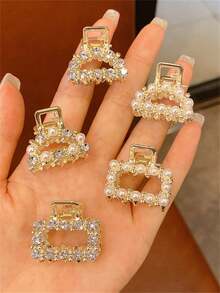 8个女士多功能简约水晶珍珠发夹，适合日常佩戴、上学、办公、通勤、度假、母亲节礼物 - 彩色 - 查看 2