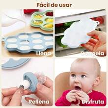 uunida baby Mordedera para Bebe – Chupon para Frutas y Papilla Congelada – Set de Alimentación Complementaria Bebe de Silicona Libre de BPA - Bandeja para Congelar Leche Materna (Azul + Verde) - Azul + Verde - Ver 3