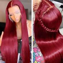 99J Burgundy Wine Red Brazilian Human Hair Wig 13x4 Lace Front 180% Density Straight Pre-Plucked Natural Look Wig For Women, All Ethnicities Styling Versatility - S99J - View 9