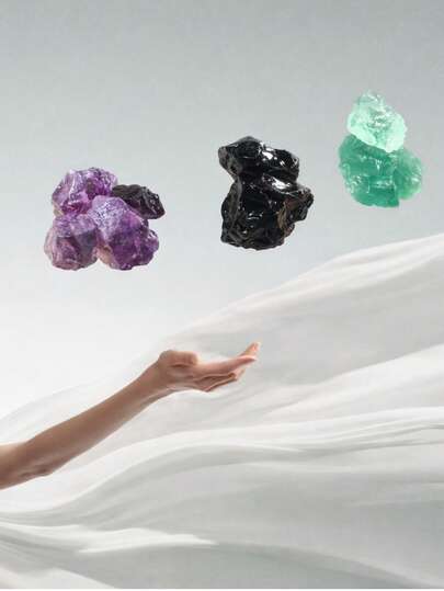 200克天然萤石、黑曜石和紫水晶原石晶体 - 独特的疗愈宝石，适用于家居装饰、灵修和冥想 | 绿色萤石、黑色黑曜石、紫色紫水晶晶洞